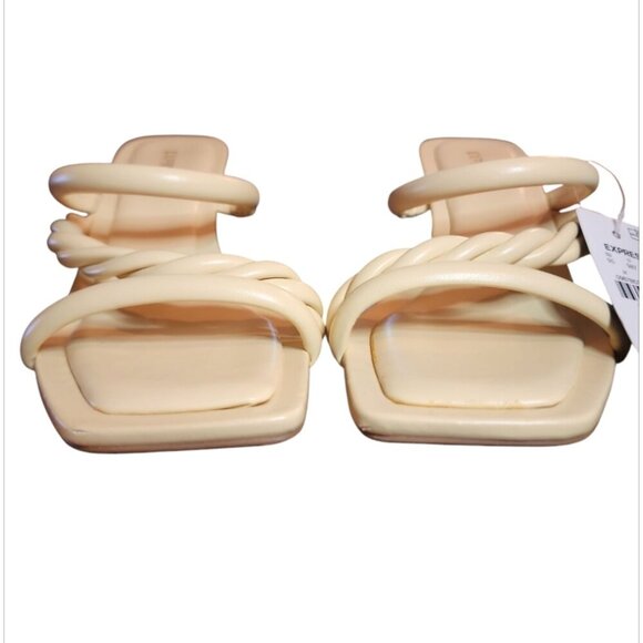 NWT Express Butter Yellow Kitten Heels Twisted Strap Square Toes Sandals Size 6 - Picture 9 of 9
